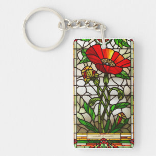 Porte-clés Fleur rouge de verre teinté élégant