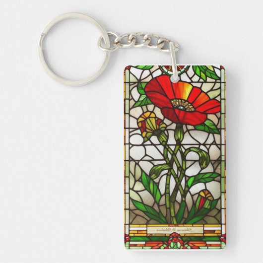 Porte-clés Fleur rouge de verre teinté élégant (Devant)