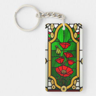 Porte-clés Fleur rouge Élégant Art de Verre Coloré