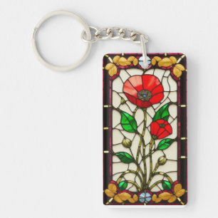Porte-clés Fleur rouge Élégant Art de Verre Coloré
