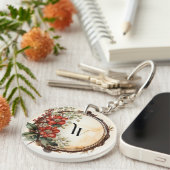 Porte-clés Fleur rouge Twig Wreath Feuilles Berries rouges (Devant droit)