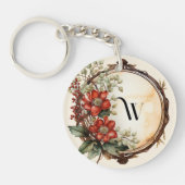 Porte-clés Fleur rouge Twig Wreath Feuilles Berries rouges (Devant)