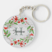 Porte-clés Fleur rouge Wreath Rustique Personnalisé (Dos)