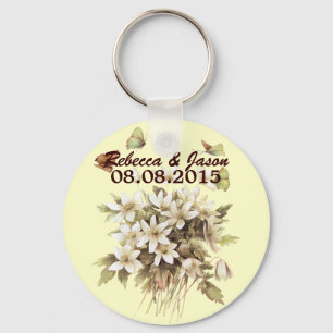 Porte-clés fleur sauvage blanc pâle jaune mariage