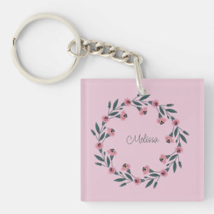 Porte-clés Fleur sauvage Rose d'aquarelle rose fleuri
