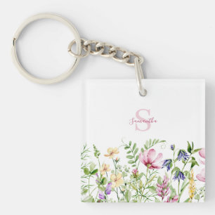 Porte-clés Fleur sauvage rose personnalisé