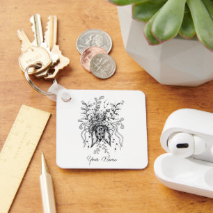 Porte-clés Fleur Tangle Art, dessinée à la main -