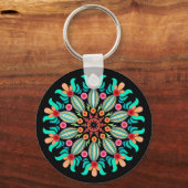 Porte-clés Fleur Turquoise Et Orange (Recto)