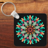 Porte-clés Fleur Turquoise Et Orange (Recto)
