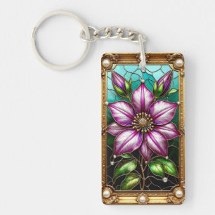 Porte-clés Fleur Vibrante Encadrée avec Ornementation