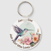 Porte-clés Fleur violette Bleu Colibri Nom personnalisé (Recto)