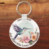 Porte-clés Fleur violette Bleu Colibri Nom personnalisé (Recto)