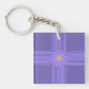 Porte-clés Fleur Violette Simple sur Croix Moderne