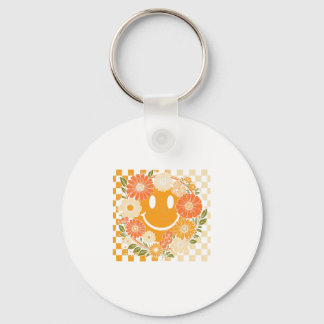 Porte-clés Fleurie automne à carreaux visage souriant Hallowe