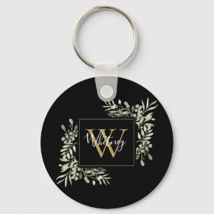 Porte-clés Fleurie de verdure Monogramme Or Noir