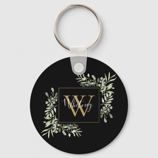 Porte-clés Fleurie de verdure Monogramme Or Noir (Recto)