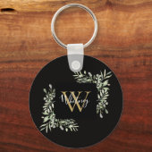 Porte-clés Fleurie de verdure Monogramme Or Noir (Verso)