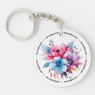 Porte-clés Fleurs à l'aquarelle conception florale