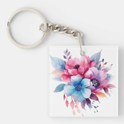 Porte-clés Fleurs à l'aquarelle conception florale (Devant)