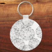 Porte-clés Fleurs abstraites de printemps noir et blanc (Recto)