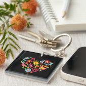 Porte-clés Fleurs Abstraites Modernes Vert & Orange (Devant Droit)