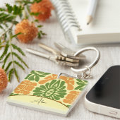 Porte-clés Fleurs Abstraites Modernes Vert & Orange (Devant Droit)