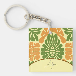Porte-clés Fleurs Abstraites Modernes Vert & Orange
