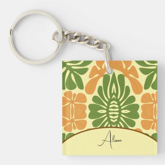 Porte-clés Fleurs Abstraites Modernes Vert & Orange (Devant)