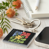 Porte-clés Fleurs Abstraites Modernes Vertes et Orange (Devant Droit)