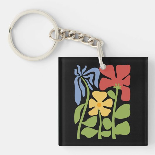 Porte-clés Fleurs Abstraites Modernes Vertes et Orange (Devant)