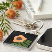 Porte-clés Fleurs Abstraites Modernes Vertes et Orange (Devant Droit)