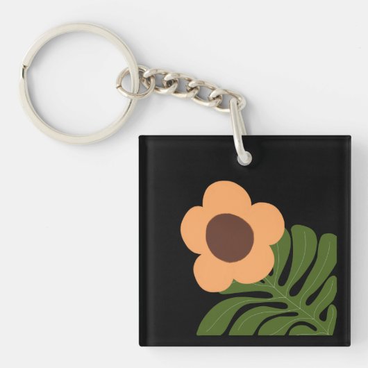 Porte-clés Fleurs Abstraites Modernes Vertes et Orange (Devant)