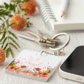 Porte-clés Fleurs Abstraites Modernes Vertes et Orange (Devant Droit)