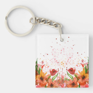 Porte-clés Fleurs Abstraites Modernes Vertes et Orange