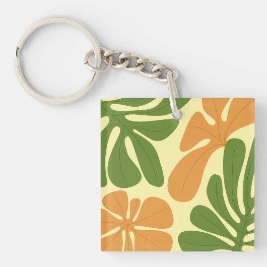 Porte-clés Fleurs Abstraites Modernes Vertes et Orange (Devant)