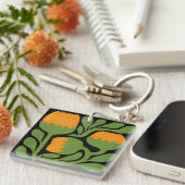 Porte-clés Fleurs Abstraites Modernes Vertes et Orange (Devant Droit)