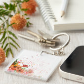 Porte-clés Fleurs Abstraites Modernes Vertes et Orange (Devant Droit)