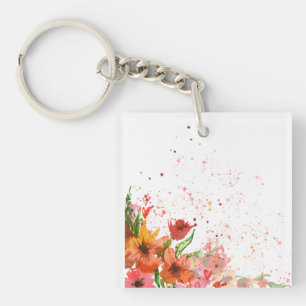 Porte-clés Fleurs Abstraites Modernes Vertes et Orange