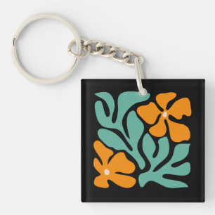 Porte-clés Fleurs Abstraites Modernes Vertes et Orange