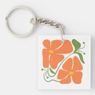 Porte-clés Fleurs Abstraites Modernes Vertes et Orange