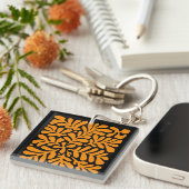 Porte-clés Fleurs Abstraites Modernes Vertes et Orange (Devant Droit)