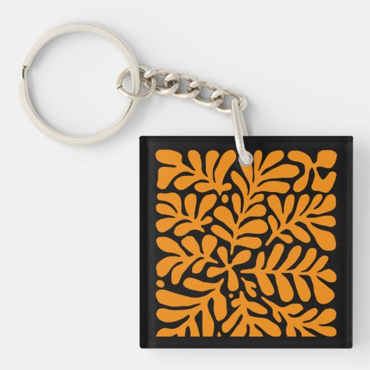 Porte-clés Fleurs Abstraites Modernes Vertes et Orange (Devant)