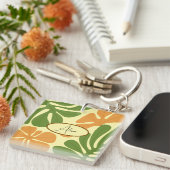 Porte-clés Fleurs Abstraites Modernes Vertes et Orange (Devant Droit)