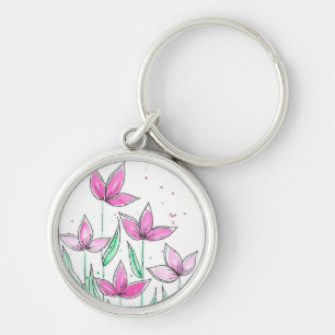 Porte-clés Fleurs aquarelles roses fantaisistes
