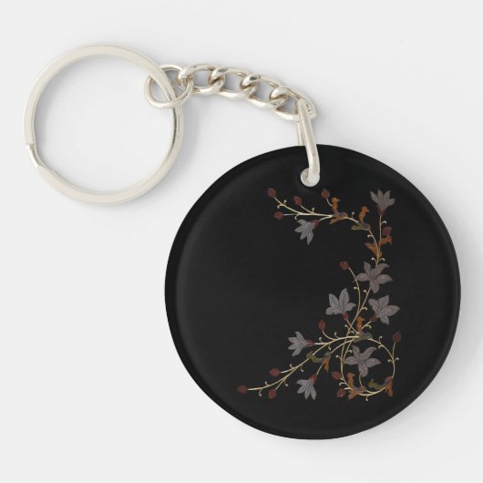 Porte-clés Fleurs Art Déco sur fond noir (Devant)