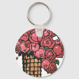 Porte-clés Fleurs Art Déco vintages, Roses de jardin rose