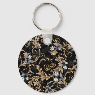 Porte-clés Fleurs baroques classiques : arrière - plan noir.