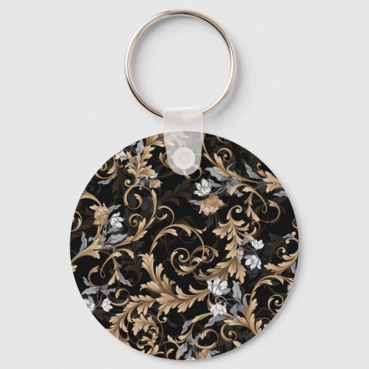 Porte-clés Fleurs baroques classiques : arrière - plan noir. (Recto)