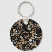Porte-clés Fleurs baroques classiques : arrière - plan noir. (Verso)