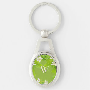 Porte-clés Fleurs blanches avec monogramme